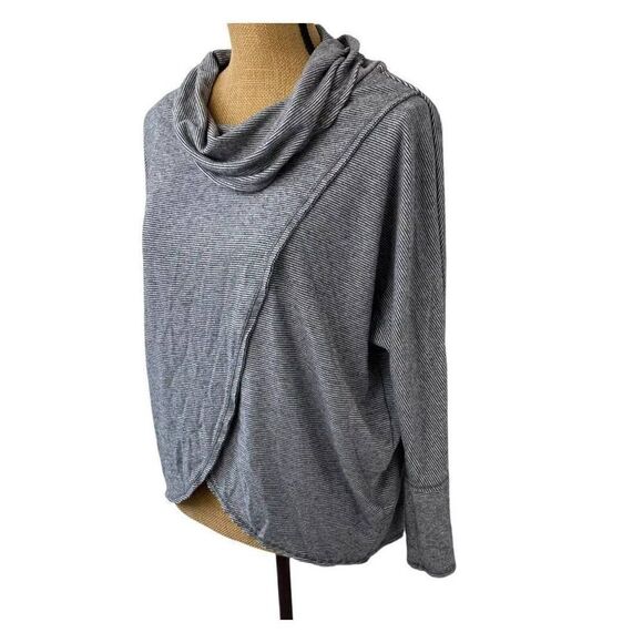 Calvin Klein Performance Cowl Neck Front Wrap Black White Striped Sweater Soft C - Picture 2 of 10